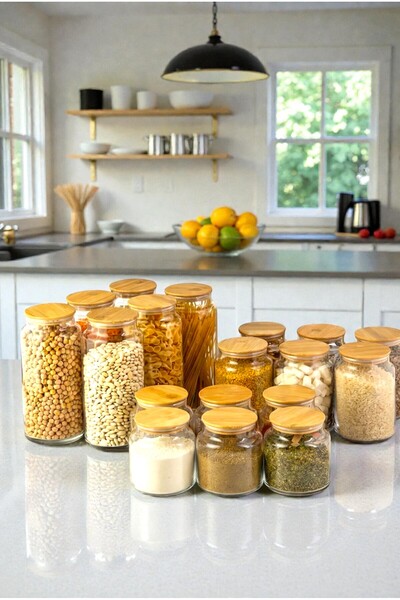 Denia Home |   Earth |   18 Piece Vacuum Bamboo Lid Glass Jar Set 1300Ml-1000...