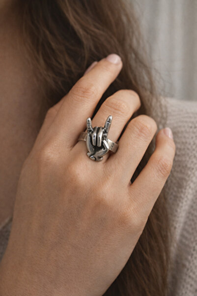 HER ŞEY NOTA www.herseynota.com Rock Hand Sign Figured Adjustable Silver Colo...