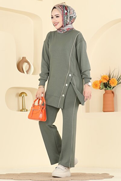 ModaMerve Aksesuar Düğmeli Modal Takım 2644MSZ1172-MS Haki