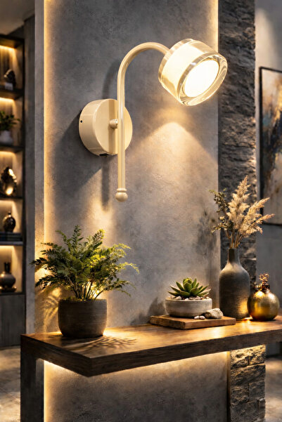 Natiorj Şeffaf Cam Detaylı Krem Pilli Tak Çalıştır Cafe Salon Yatak Odası Apl...