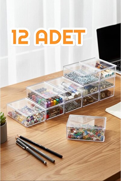 Bayev Lucid 12 Adet Mini Akrilik Kapaklı Düzenleyici Kutu Çok Amaçlı Organizer