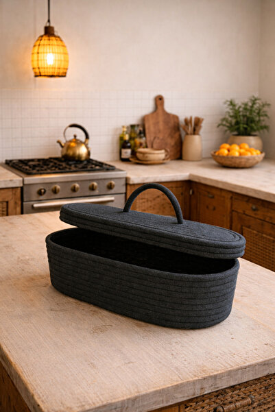 Mastella Oval Kapaklı Sepet | Organizer 30x20 (Siyah)