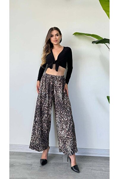 Maxi modena Leopard Patterned Wide-Leg Trousers – Comfortable Fit, Flowing Style