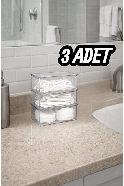 Bayev Lucid 3 Adet Mini Akrilik Kapaklı Düzenleyici Kutu Çok Amaçlı Organizer