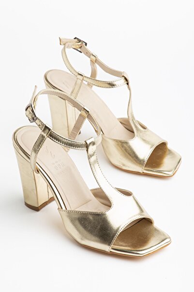 Hayalimdeki Ayakkabı Entela Heeled Gold Skin Blunt Toe Women's Shoes