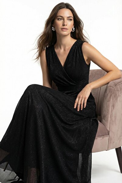 Journey Kruvaze-Kolsuz Uzun Simli Elbise