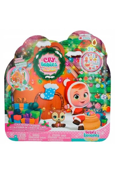 IMC Toys Calendar de Advent Cry Babies, cu păpușă Moș Crăciun, ren și accesorii