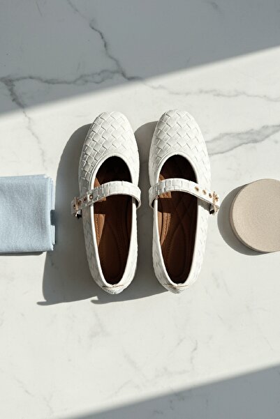 DİVOLYA Balerini cu vârf oval, împletit, alb (2 cm), pentru utilizare zilnică