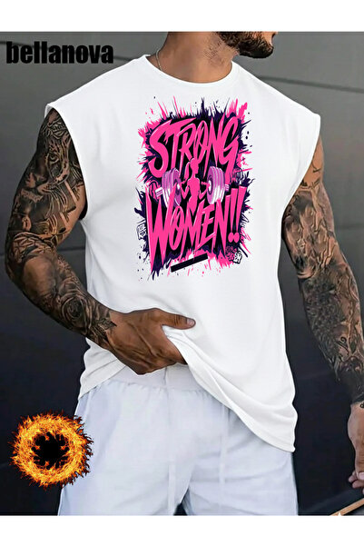 bellanova Men's White Printed Oversized Cut Cotton Crew Neck Undershirt