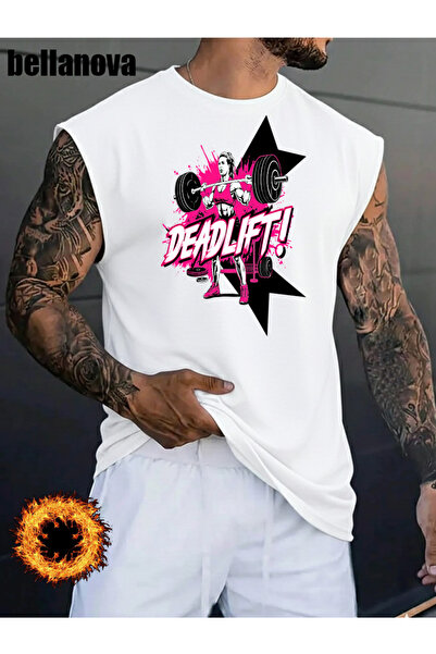 bellanova Men's White Printed Oversized Cut Cotton Crew Neck Undershirt