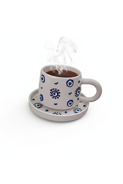 moda marifet Özel Tasarım Nazar Boncuklu Çay &Kahve Fincanı ve Tabağı - Kraft...