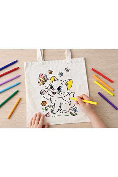 Cemira Sevimli Kedi Boyama Çantası - Boyanabilir Bez Çanta - Çanta Boyama - 3...
