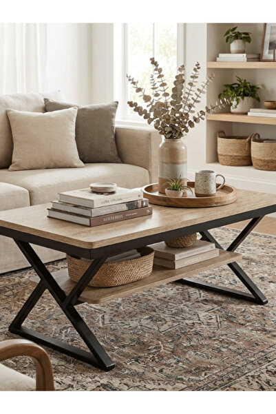 BEC5 Modern salon table - premium wood and sturdy iron base