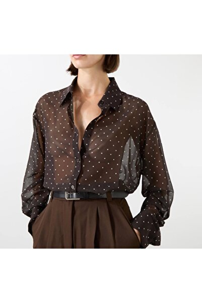MAESTRO WOMAN Kadın Kahverengi Taşlı Şifon Gömlek