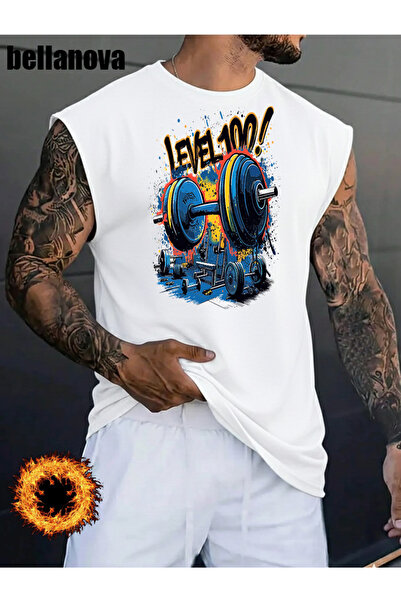 bellanova Men's White Printed Oversized Cut Cotton Crew Neck Undershirt