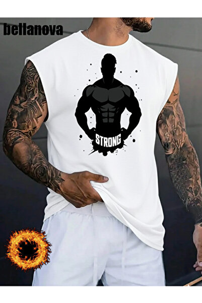 bellanova Men's White Printed Oversized Cut Cotton Crew Neck Undershirt