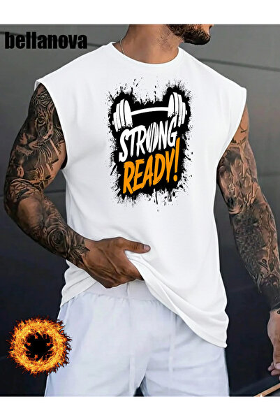 bellanova Men's White Printed Oversized Cut Cotton Crew Neck Undershirt