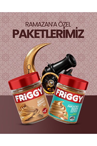 FRİGGY 2'li Set Bisküvi Kreması 320 gr + Parçacıklı Badem Ezmesi 320gr Özel R...