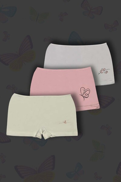 GRI MOR TEKSTIL 3-Piece Girls' Butterfly Printed Cotton Boxer Set