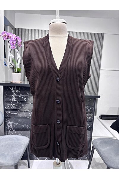Özenli Triko Wool Knitted Patterned Knitwear Mother's Vest Non-Pilling