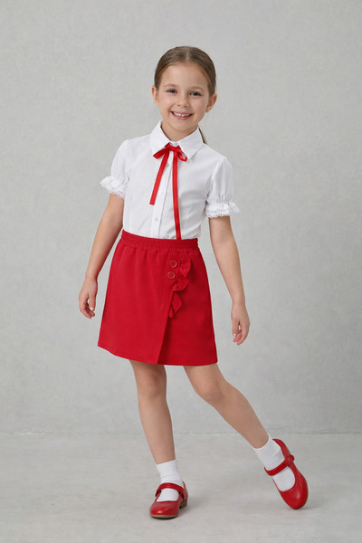 nacar çarşı Girl's Red Bowknot Lace Shirt Button Detailed Red Shorts Skirt Ap...