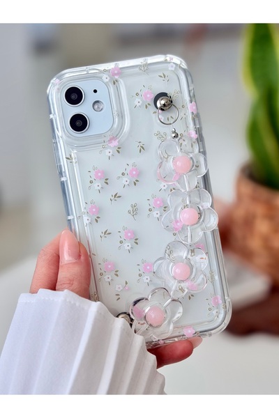Go Aksesuar Iphone 11 Uyumlu Tutacaklı Pembe Çiçek Tasarımlı Darbe Önleyici S...