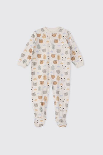 Panço Yenidoğan Desenli Beyaz Tulum