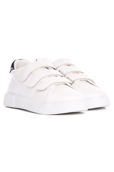 martin valen Men's White Velcro Sneakers with Black Heel Detail