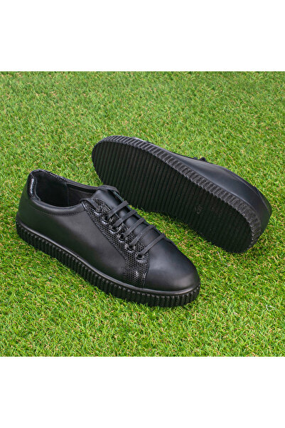 Tellus Women's Black Genuine Leather Flat Sole Sneakers, 0001