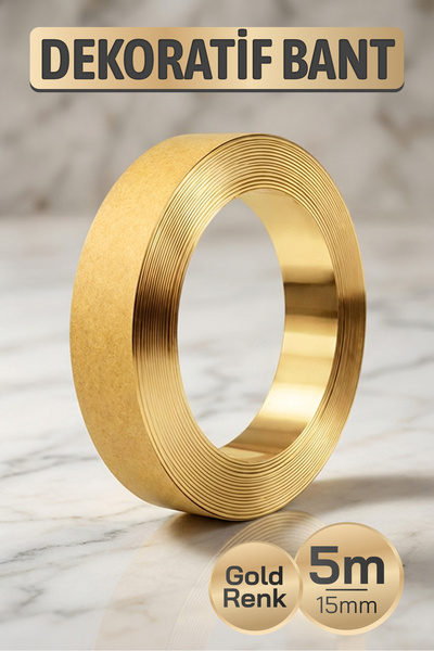 Badem10 Altın Renk Dekoratif Bant 5MT X 15MM Ahşap Mobilya Duvar Fayans Dekor...