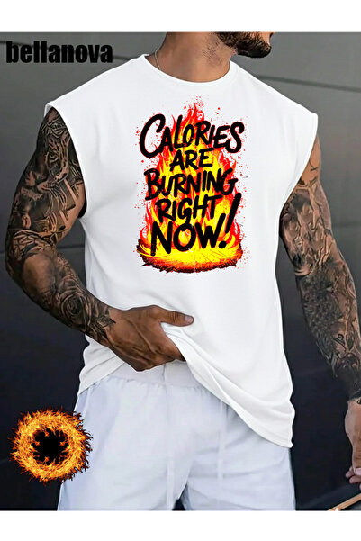 bellanova Men's White Printed Oversized Cut Cotton Crew Neck Undershirt