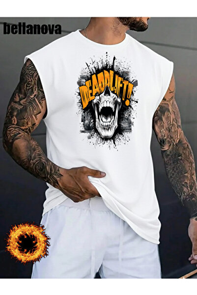 bellanova Men's White Printed Oversized Cut Cotton Crew Neck Undershirt