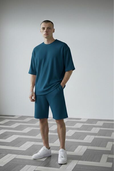 NO 601 Men's Petrol Ottoman Corduroy Oversize T-Shirt Shorts Set