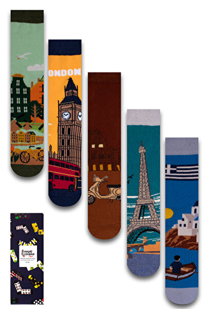 Neşeli Çoraplar 5'li Ülkeler Kutulu Çorap Set