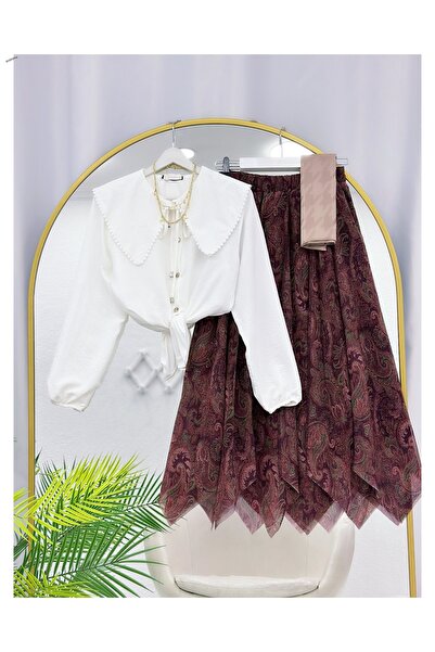 YEDİLALE Fisto Shirt and Asymmetric Chiffon Skirt Dual Set [Excluding Shawl]