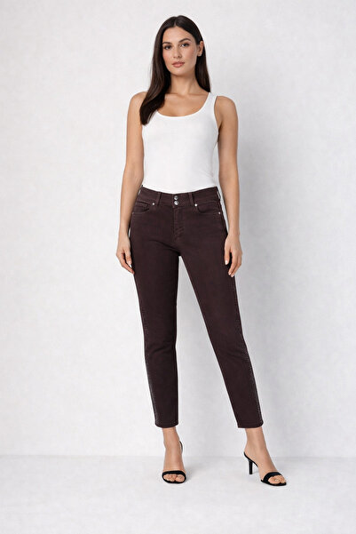 FUAT GÜRSEN Blugi din Lycra cu talie elastică și broderie cu pietre pe lateral