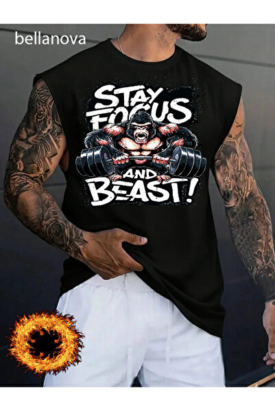 bellanova Men's Sports and Casual Stylish Printed Cotton Fabric Black Fitness...