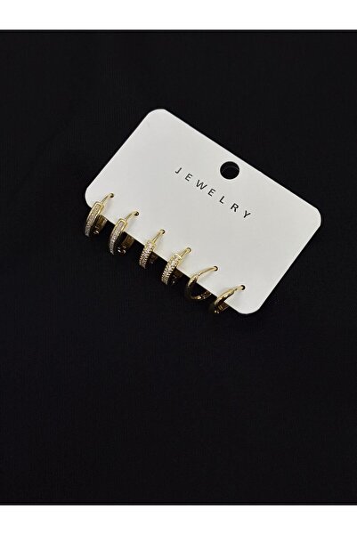 Melisa Takı & Aksesuar 316L Çelik Jewelry Gold Renk 6lı Set Küpe