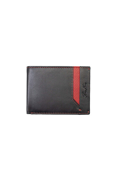 TORO NERO Men's wallet made of genuine leather, black-red Vox, RFID protection