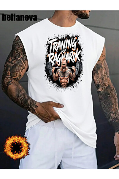 bellanova Men's White Printed Oversized Cut Cotton Crew Neck Undershirt