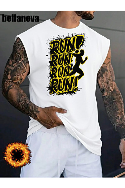 bellanova Men's White Printed Oversized Cut Cotton Crew Neck Undershirt