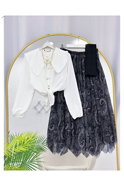 YEDİLALE Fisto Shirt and Asymmetric Chiffon Skirt Dual Set [Excluding Shawl]