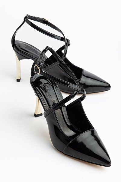 Hayalimdeki Ayakkabı Γυναικεία μαύρα λουστρίνια παπούτσια με χρυσό τακούνι κα...