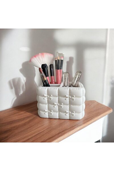 Baalaa 3D Printed-Quilted Bowknot Aesthetic Makeup Organizer–Brush & Cosmetic...