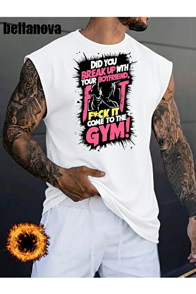 bellanova Men's White Printed Oversized Cut Cotton Crew Neck Undershirt