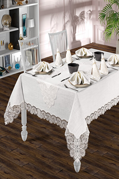 Annalisa Σετ τραπεζομάντηλων Meltem 26 τεμαχίων από λινό γαλλικό δαντελωτό ύφ...