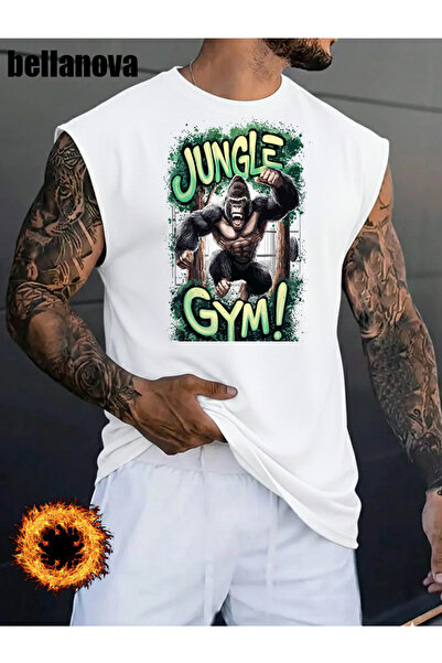 bellanova Men's White Printed Oversized Cut Cotton Crew Neck Undershirt