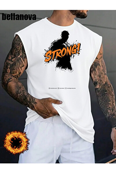 valeriae Ανδρικό λευκό εμπριμέ μπλουζάκι από βαμβάκι με λαιμόκοψη ποδηλάτου σ...