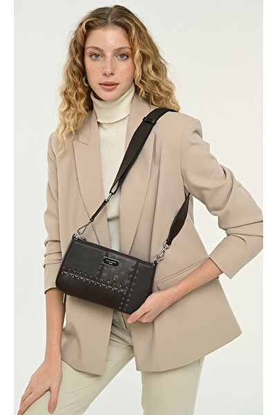 Pierre Cardin Καφέ γυναικεία τσάντα χιαστί ώμου με κλείσιμο με φερμουάρ, ρυθμ...