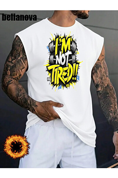 bellanova Men's White Printed Oversized Cut Cotton Crew Neck Undershirt